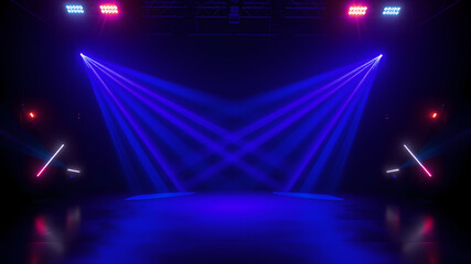 Wall Mural - blue spot lights stage background. generative ai