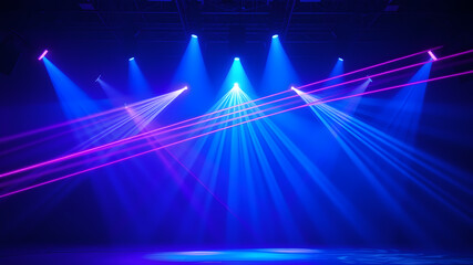 Wall Mural - blue spot lights stage background. generative ai