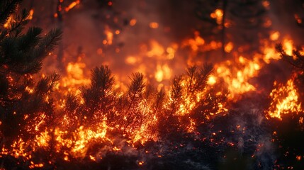 Poster - A raging fire consuming the forest landscape