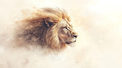 Wall Mural - A majestic lion's profile depicted in an artistic, soft-focus style, highlighting its mane and expression against a light background.