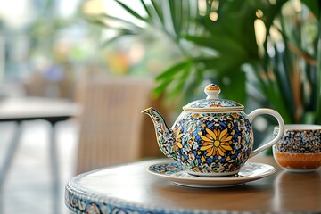 Poster - Ornate Teapot and Cup Set with Floral Patterns