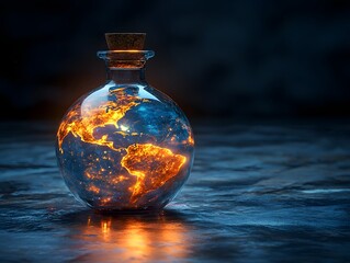 Sticker - captivating cosmic bottle encapsulating fragile earth orb floating in glowing aura of protection