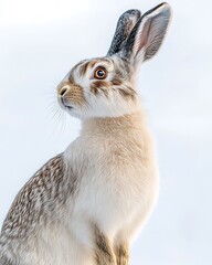 Wall Mural - Close-up of a curious mountain hare against a bright background.