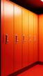 © Sergey - A vibrant hallway featuring several orange school lockers arranged in a neat row, each with modern metallic handles.