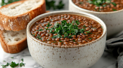 Poster - Hearty Brown Lentil Soup with Crusty Bread