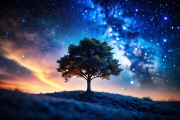 Miniature Starry Night Tree Silhouette - Tilt-Shift Photography