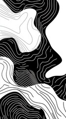 Abstract digital illustration featuring black and white repetitive line patterns, creating a hypnotic, wave-like visual effect.