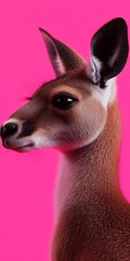 Wall Mural - Close-up profile of a kangaroo against a vibrant pink background.