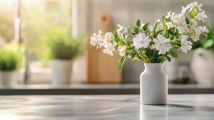 Wall Mural - Beautiful Floral Arrangement on Wooden Table Near Window