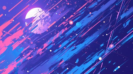Wall Mural - A vibrant digital artwork depicting a cosmic scene with planets and dynamic streaks of color.