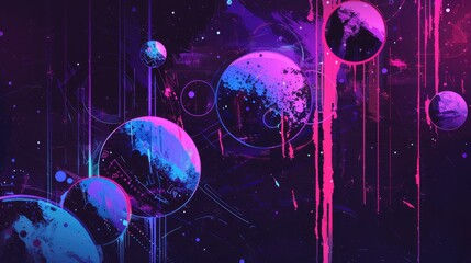 Wall Mural - A vibrant cosmic scene with colorful planets and abstract space elements.