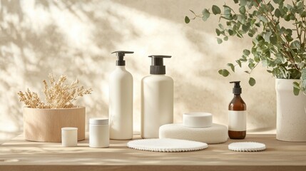 Poster - Tranquil Spa Inspired Bathroom Setting with Natural Toiletries and Home Decor Elements