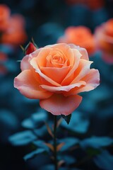 Sticker - A single orange rose growing among green leaves