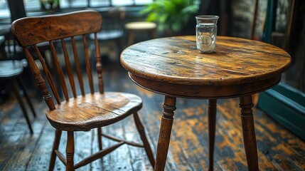 Wall Mural - Rustic wooden chair table cafe interior