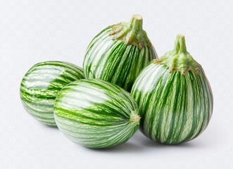 Wall Mural - Green Thai eggplant on a white background, isolated. Asian green Thai small striped eggplant in front view.