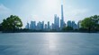 © jianhua - A square paved with stone slabs and a leisure park, with high-rise buildings in the city in the distance