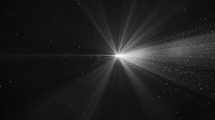 Wall Mural - A cosmic scene depicting a bright light source with radiating beams and scattered particles.
