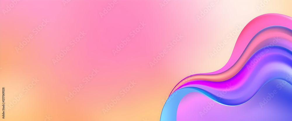 Abstract fluid shape, vibrant blue wave, gradient pink and orange ...