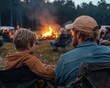 © pisan - Experience the warmth and connection as a community gathering to share stories around a bonfire, creating a sense of interaction and bonding under the starlit sky This evocative image captures the
