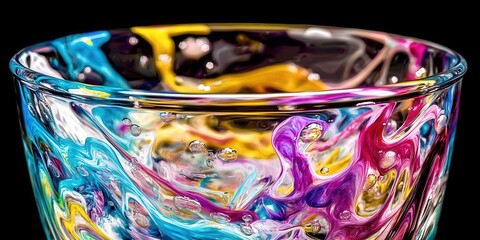 Poster - Glass bowl with a colorful swirl of paint in it