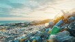 © Evodigger - Man stands in front of pile of garbage,plastic bottles and containers,environmental destruction.