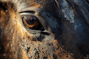 Wall Mural - A close-up shot of a horse's eye, with details visible on the iris and pupil