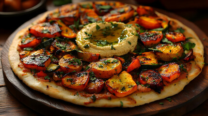 Poster - Roasted Vegetable Flatbread Pizza with Hummus