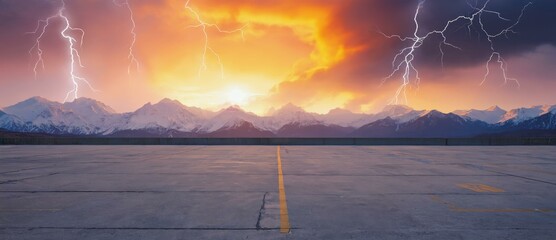 Poster - Majestic Mountain Range at Stormy Sunset