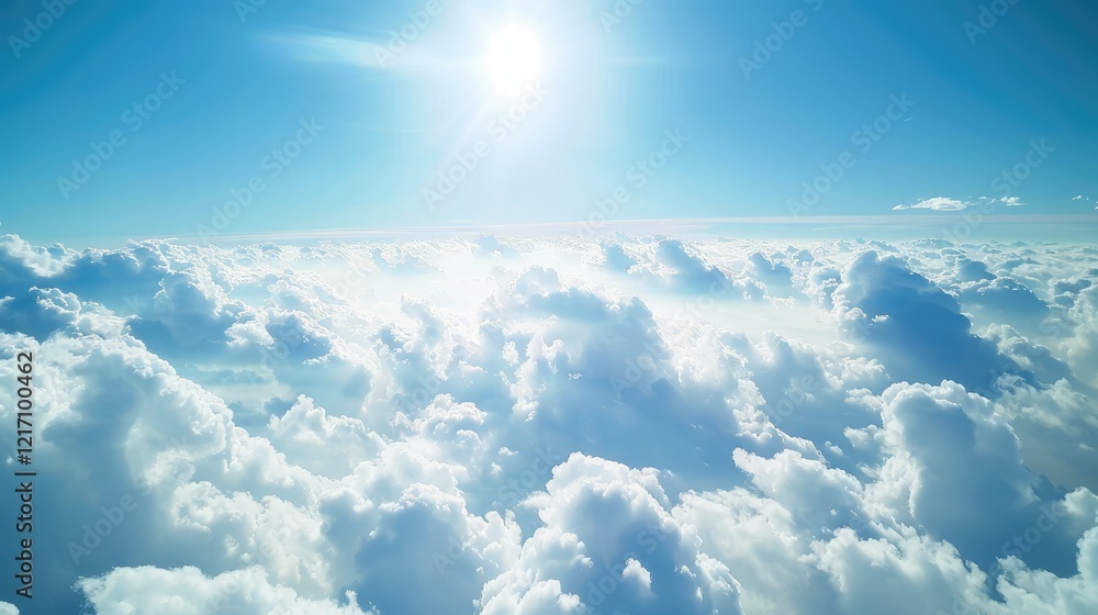 Beautiful blue sky with a view of white clouds from the airplane window