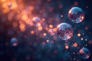 Wall Mural - glittering orbs suspended in air, trailing sparks with soft hazy glow, ethereal, trail
