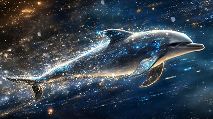 Wall Mural - Cosmic Dolphin Leaping Through a Starry Galaxy