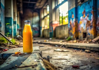 Wall Mural - Urban Decay: Vibrant Mix Fruit Juice in Abandoned Building