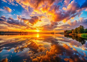 Wall Mural - Vibrant Sunrise Lake Reflection: Colorful Sky, Peaceful Water, Golden Hour