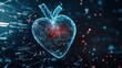 © Allie - A conceptual image of a floating, translucent human heart surrounded by digital data and health statistics on a dark background, Digital style