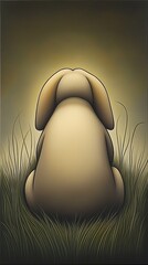 Poster - Lonely bunny sitting in grass, back view, illuminated.