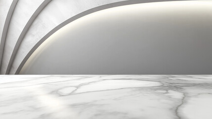Aufkleber - Minimalist Modern Interior with White Marble Countertop and Subtle Gray Veining, Light Gray Wall with Soft Curves, Clean and Contemporary Design Emphasizing Elegance and Simplicity