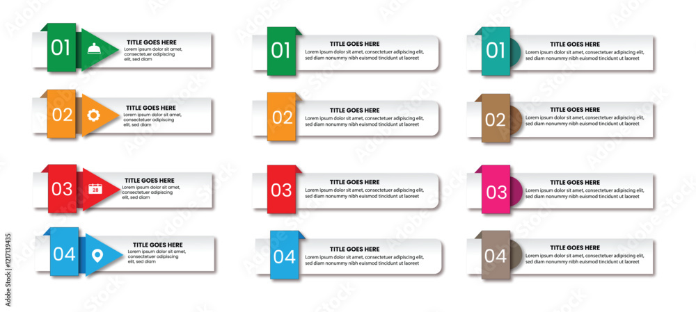 infographic banners with colorful shapes, Flat table of contents ...