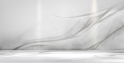 Fototapete - Minimalist Modern Interior with White Marble Countertop and Subtle Gray Veining, Light Gray Wall with Soft Curves, Clean and Contemporary Design Emphasizing Elegance and Simplicity