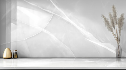 Aufkleber - Minimalist Modern Interior with White Marble Countertop and Subtle Gray Veining, Light Gray Wall with Soft Curves, Clean and Contemporary Design Emphasizing Elegance and Simplicity
