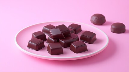 Wall Mural - A sleek display of dark chocolates on a pastel-colored plate in a candy shop picture