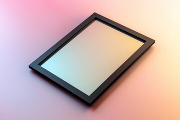 Metallic gradient backdrop for minimal black frame angled upward in 3D.
