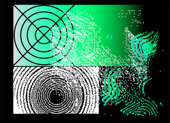 Aufkleber - Geometric distress aesthetics in abstract pattern design. Brutalism inspired vector graphics collage made with simple geometric shapes and grunge texture, useful for poster art and digital prints.