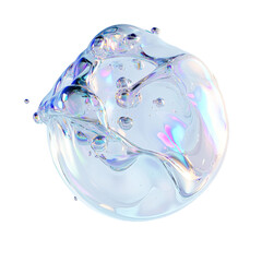 Poster - An abstract image depicting a translucent iridescent sphere filled with smaller bubbles against a black background.