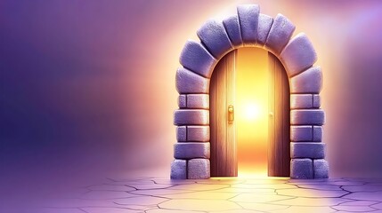 Canvas Print - Open stone archway door revealing bright light.