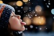 © Milos - A joyful child experiences the magic of winter, sticking out their tongue to catch falling snowflakes, capturing a moment of pure delight and the beauty of childhood in the snow.