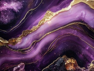 Wall Mural - cosmic nebula desktop wallpaper with flowing liquid metals and crystalline formations in deep purple