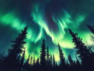 Wall Mural - ethereal aurora borealis merging with cosmic nebulae, creating dimensional portals across space and 