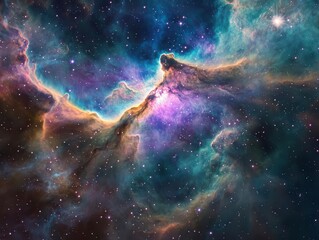 Wall Mural - ethereal cosmic nebula swirling with iridescent purples and teals, creating a dreamlike celestial fo
