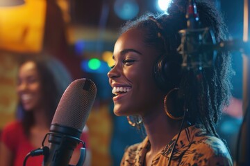 Canvas Print - Woman Singing into Microphone