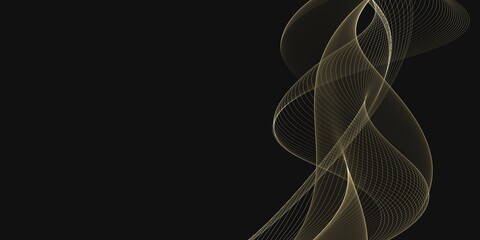 Wall Mural - abstract minimalist with golden smooth thin ink lines on black background. luxury banner design